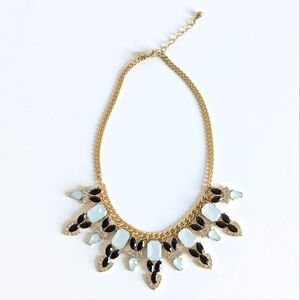 Talbots Moonstone Lucite Rhinestone Faux Gem Statement Necklace Gold Tone Chain